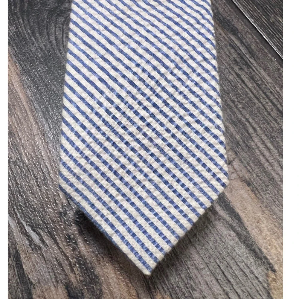 J Crew The‎ Cotton Tie Skinny Blue White Stripe Preppy Business Casual Accessory